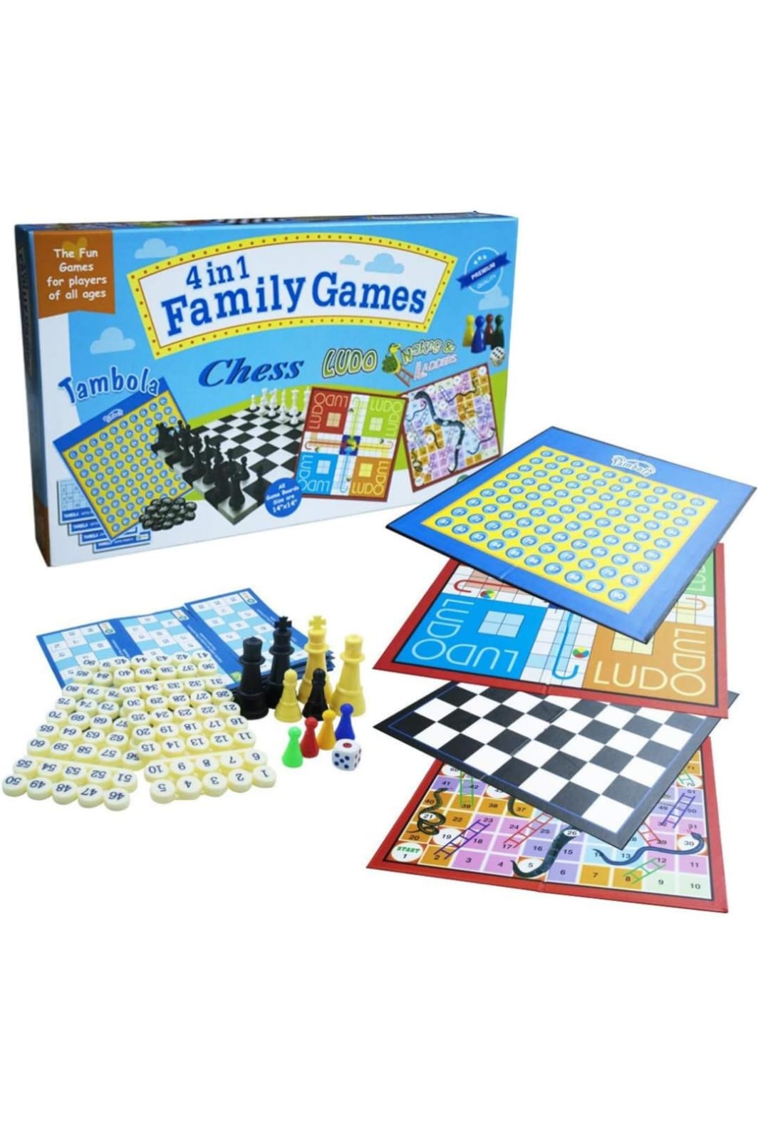 4 in 1 Family Games : Tambola : chess : ludo : Snakes & ladders
